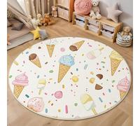 Round Area Rug 180cm, Machine Washable Non-Slip Ice Cream Sprinkles Large Circle Rugs for Bedroom, Throw Soft Cute Print Multicolor Carpet for Entryway Sofa Living Room