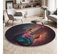 Round Area Rug 180cm, Machine Washable Non-Slip Space Guitar Large Circle Rugs for Bedroom, Throw Soft Rock Music Print Purple Red Carpet for Entryway Sofa Living Room
