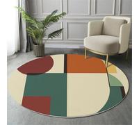 Round Area Rug 180Cm Soft Circle Carpet Rug Short Pile Non Slip Washable Retro Geometric Shapes Floor Round Rugs For Living Room Bedroom(Burnt Orange Abstract Graphics)