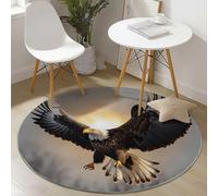 Round Area Rug 200 cm Brown White Circular Carpet Soft Non-Slip Washable Mat, Nature Birds Eagles The Sun Low Pile Stain Resistant Rug for Living Room Bedroom Decoration