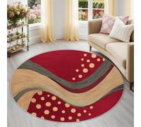 Round Area Rug 200 cm, Soft Non-Slip Nursery Area Rugs, Abstract Circular Striped Washable Low Pile Playroom Carpet for Living Room, Boys & Girls Bedroom, Circular Floor Mat Red