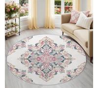 Round Area Rug 200 cm, Soft Non-Slip Nursery Area Rugs, Traditional Flowers Branches And Leaves Washable Low Pile Playroom Carpet for Living Room Bedroom, Circular Floor Mat Pink