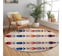 Round Area Rug 210cm Washable Non-Slip Soft Carpet with Horizontal Stripes & Arrows Ideal for Living Room or Bedroom in Cream Color