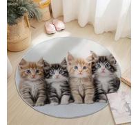Round Area Rug 245 cm, Close-Up Cute Animals Cats Printed Carpet, Modern Anti-Slip Rugs, Colorful Indoor Flannel Carpet, Washable Play Soft Mats for Nursery Room Playroom Bedroom Decor