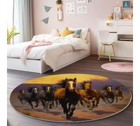 Round Area Rug 245 cm Short Pile Rug, Animal Horse Non Slip Non-Shedding Circle Carpet, Home Living Room Bedroom Kids Room Office Kitchen Mat Brown
