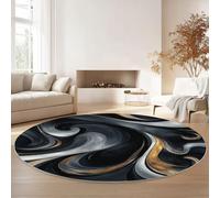 Round Area Rug 245 cm - Soft Washable Short Pile Circular Carpet with Black, Gold & Silver Swirl Pattern, Modern Abstract Design for Living Room, Bedroom, Dining Room & Home Décor