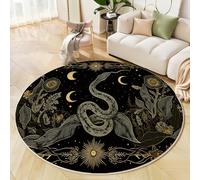 Round Area Rug, 60 Cm Black And Gold Soft Circle Carpet, Non Slip Hallway Floor Mat, Machine Washable Striped Golden Snake Rugs, Mysterious Starry Sky Pattern Round Rug For Living Room Bedroom