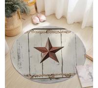 Round Area Rug 60 cm Modern Short Pile Non-Slip Carpet in Light Brown, Vintage Country Western Stars Design for Living Room Bedroom Office Decor