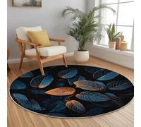 Round Area Rug 60 cm Soft Circle Carpet Non Slip Washable Leaves Veins Surrealism Photography Printed Theme Floor Round Rugs for Living Room Bedroom Nursery Swing Chair Bed Side, Blue Orange