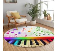 Round Area Rug 60 cm Soft Circle Carpet Non Slip Washable Notes Music Piano Keyboard Printed Theme Floor Round Rugs for Living Room Bedroom Nursery Swing Chair Bed Side, Colorful