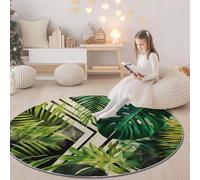 Round Area Rug 60 cm Soft Circle Carpet Short Pile Non Slip Washable Rug, Tropical Rainforest Plants Leaves Geometry Printed Floor Round Rugs for Living Room Bedroom Kitchen Home Decor - Green