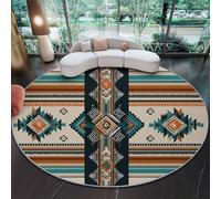 Round Area Rug 60 cm, Soft Fluffy Multicolored Circle Carpet, Short Pile Non Slip Washable Bohemia Traditional Tribe Geometric Stripes Round Rugs for Living Room Bedroom Coffee Table Entrance