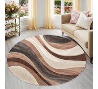Round Area Rug 60 cm, Soft Non-Slip Nursery Area Rugs, Modern Geometric Striped Washable Low Pile Playroom Carpet for Living Room Bedroom, Circular Floor Mat Brown