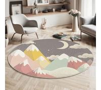 Round Area Rug 60Cm Soft Circle Carpet Rug Short Pile Non Slip Washable Mountain Crescent Elements Floor Round Rugs For Living Room Bedroom(Grey Fantasy Cartoon Design)