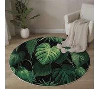 Round Area Rug 60cm Ultra Soft Touch Carpet Rugs Washable Non Slip Home Decor Rug Tropical Plants Monstera Deliciosa Ferns Living Room Rug Bedside Floor for Bedroom,Green