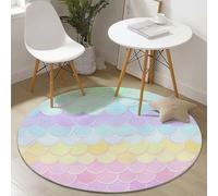 Round Area Rug 80 cm Colorful Circular Carpet Soft Non-Slip Washable Mat, Dreamy Elegant Scales Low Pile Stain Resistant Rug for Living Room Bedroom Decoration