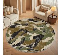 Round Area Rug 80 cm Diameter - Ultra-Soft Flannel Military Camouflage Design Circular Floor Mat, Anti-Slip Low Pile Washable Camouflage Green Round Carpet for for Kid Bedroom & Living Room