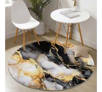 Round Area Rug 80 cm Soft Circle Carpet Non Slip Washable Watercolor Marble Textured Printed Theme Floor Round Rugs for Living Room Bedroom Nursery Swing Chair Bed Side, Yellow Black