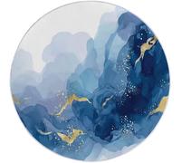 Round Area Rug 80 cm Washable Bathroom Non-Slip Small Circle Rugs for Bedroom, Abstract Watercolor Marble Print Short Pile Soft Carpet for Entryway Sofa Living Room Kids Room Decor, Blue