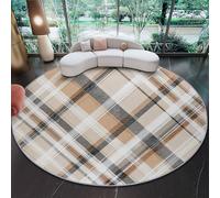 Round Area Rug 90 Cm Classic Plaid Stripes Washable Circle Rug, Soft Non-Slip Inner Floor Carpet For Living Room, Bedroom, Nursery & Dining Room - Brown