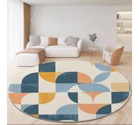 Round Area Rug 90 Cm Minimalist Geometric Semicircle Patchwork Pattern Soft Washable Non Slip Circle Carpet For Living Room Bedroom Dining Room - Low Pile Faux Wool Floor Mat Home Decor Blue