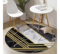 Round Area Rug 90 cm Soft Circle Carpet Non Slip Washable Abstract Geometric Marble Textured Printed Theme Floor Round Rugs for Living Room Bedroom Nursery Swing Chair Bed Side, Black Yellow