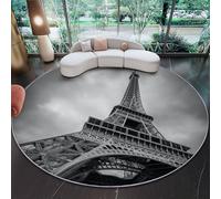 Round Area Rug 90 cm, Soft Fluffy Black And White Circle Carpet, Short Pile Non Slip Washable Modern Fashion Architecture Tower Round Rugs for Living Room Bedroom Coffee Table Entrance