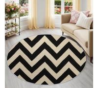 Round Area Rug 90 cm, Soft Non-Slip Nursery Area Rugs, Abstract Jagged Striped Washable Low Pile Playroom Carpet for Living Room Bedroom, Circular Floor Mat Black Beige
