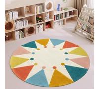 Round Area Rug, 90cm Cartoon Colorful Geometric Triangle Faux Fleece Carpet, Soft and Comfortable Cute Circle Rug, Non-Slip Washable Floor Rugs for Living Rooms Bedrooms Bedside