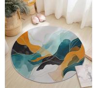 Round Area Rug Abstract Fluid Shapes Lines Theme, 180 cm Plush Fluffy Round Rugs for Sofa Bedroom Living Room Kids Room, Non Slip Machine Washine Bedside Circle Carpet, Cyan Orange