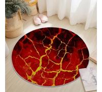 Round Area Rug Abstract Lava Texture Fire Cracks Theme, 90 cm Plush Fluffy Round Rugs for Sofa Bedroom Living Room Kids Room, Non Slip Machine Washine Bedside Circle Carpet, Red
