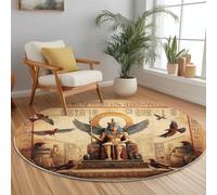 Round Area Rug, Ancient Egyptian Characters Vintage Flying Birds Pattern Floor Rugs, Machine Washable 100 cm Carpet Low Pile, Non Slip Soft Circle Carpet for Bedroom Living Room Home Decor, Brown Red