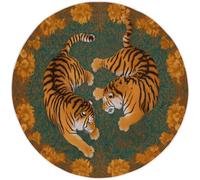 Round Area Rug Animal Tiger Printed Pattern 210 cm, Washable Living Room Round Carpet Non-Slip Stain Rug Green, For Bedroom Hall Kids Baby Room, Hallway Runners Carpet Mat