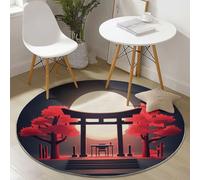 Round Area Rug, Cartoon Japanese Torii Gate Moon Pattern, Washable Non-Slip Carpet, Diameter 150 cm, Dark Gray - Ideal for Living Room Bedroom Hallway Study Coffee Table or Bedside