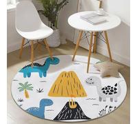 Round Area Rug, Cute Dinosaur Volcano Pattern, Washable Non-Slip Carpet, Diameter 60 cm, White - Ideal for Living Room Bedroom Hallway Study Coffee Table or Bedside
