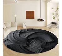 Round Area Rug Diameter 180 cm Black Soft Non Slip Circle Carpet, Machine Washable Short Pile Carpet - Surrealism Abstract Round Rug for Living Room Bedroom Nursery