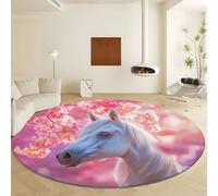 Round Area Rug Diameter 60 cm Pink Soft Non Slip Circle Carpet, Machine Washable Short Pile Carpet - Surrealism Romantic Horse Animal Round Rug for Living Room Bedroom Nursery