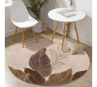 Round Area Rug, Elegant Banana Leaf Lines Pattern, Washable Non-Slip Carpet, Diameter 160 cm, Brown - Ideal for Living Room Bedroom Hallway Study Coffee Table or Bedside