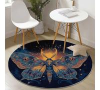 Round Area Rug Fantasy Insects Digital Painting Theme, 120 cm Plush Fluffy Round Rugs for Sofa Bedroom Living Room Kids Room, Non Slip Machine Washine Bedside Circle Carpet, Dark Blue