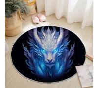 Round Area Rug Fantasy Mystical White Dragon Theme, 60 cm Plush Fluffy Round Rugs for Sofa Bedroom Living Room Kids Room, Non Slip Machine Washine Bedside Circle Carpet, Black Blue