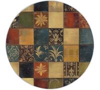 Round Area Rug for Bedroom, 120 cm Washable Kids Rug for Baby Nursery, Non-Slip Circle Carpet Abstract Squares Flowers for Teen Dorm Playroom Tent, Tan