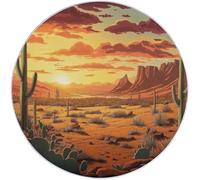 Round Area Rug for Bedroom, 120 cm Washable Kids Rug for Baby Nursery, Non-Slip Circle Carpet Natural Desert Cactus for Teen Dorm Playroom Tent, Orange Green