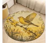 Round Area Rug for Bedroom 2.5' Ultra Thin 0.2" Canary Jasmine Branch Floor Carpet Coral Velvet Low Pile Non-Slip Circular Mat for Nursery Room Entryway Dorm Home Decor