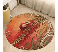 Round Area Rug for Bedroom 2.5' Ultra Thin 0.2" Ladybug Bottlebrush Spike Floor Carpet Coral Velvet Low Pile Non-Slip Circular Mat for Nursery Room Entryway Dorm Home Decor