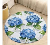 Round Area Rug for Bedroom 2' Ultra Thin 0.2" Blue Hydrangea Pattern Floor Carpet Coral Velvet Low Pile Non-Slip Circular Mat for Nursery Room Entryway Dorm Home Decor