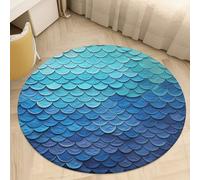 Round Area Rug for Bedroom 2' Ultra Thin 0.2" Blue Mermaid Fish Scale Floor Carpet Coral Velvet Low Pile Non-Slip Circular Mat for Nursery Room Entryway Dorm Home Decor Aesthetic