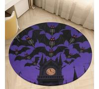 Round Area Rug for Bedroom 2' Ultra Thin 0.2" Halloween Flying Bats Moon Floor Carpet Coral Velvet Low Pile Non-Slip Circular Mat for Nursery Room Entryway Dorm Home Decor Aesthetic