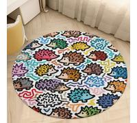 Round Area Rug for Bedroom 2' Ultra Thin 0.2" Little Hedgehog Graffiti Floor Carpet Coral Velvet Low Pile Non-Slip Circular Mat for Nursery Room Entryway Dorm Home Decor