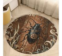 Round Area Rug for Bedroom 2' Ultra Thin 0.2" Longhorn Beetle Bark Floor Carpet Coral Velvet Low Pile Non-Slip Circular Mat for Nursery Room Entryway Dorm Home Decor