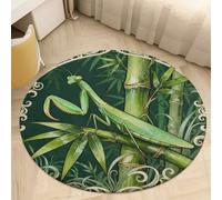 Round Area Rug for Bedroom 2' Ultra Thin 0.2" Mantis Bamboo Leaf Floor Carpet Coral Velvet Low Pile Non-Slip Circular Mat for Nursery Room Entryway Dorm Home Decor